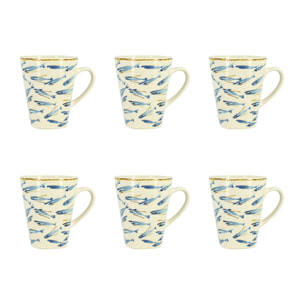 Lot de 6 mugs 36cl en grès à motif poisson MARIUS