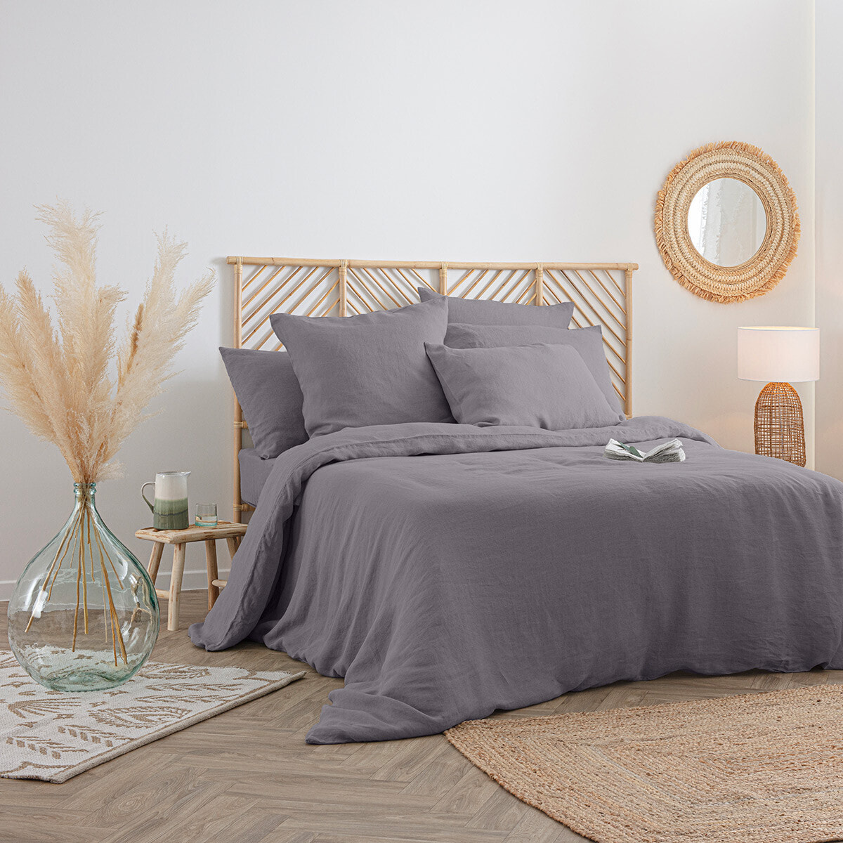 Drap-housse "Linah" - gris - lin lavé 140x190 cm