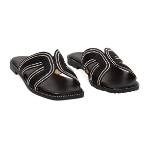 Sandalias planas de mujer negras de tela
