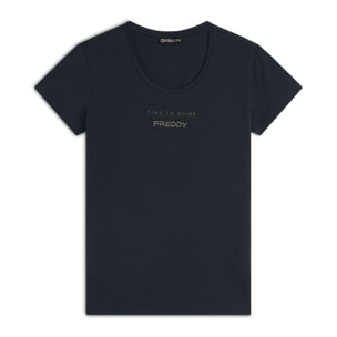 T-shirt in jersey stretch con grafica bicolore