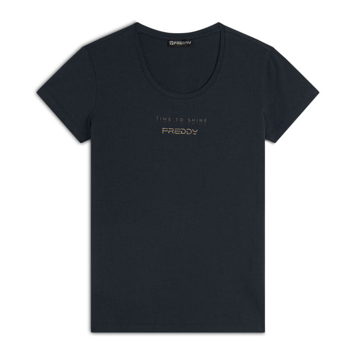 T-shirt in jersey stretch con grafica bicolore