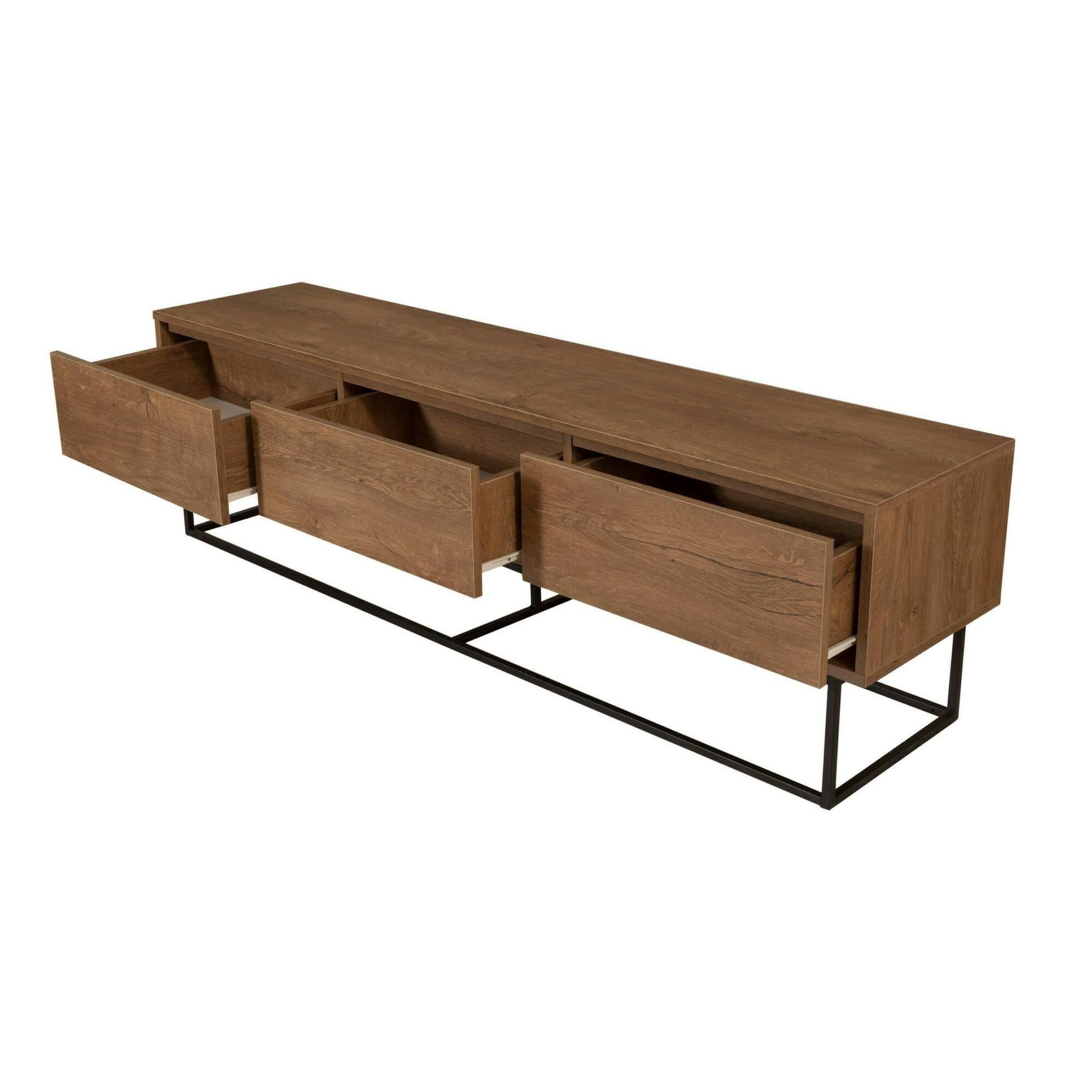 Mobile porta TV Dlapadul, Credenza da soggiorno, Armadio basso per TV, Base parete attrezzata, 180x40h50 cm, Noce e Nero