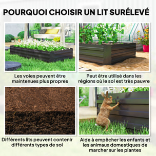 Carré potager de jardin avec tuteur modulable tôle d'acier ondulée noir