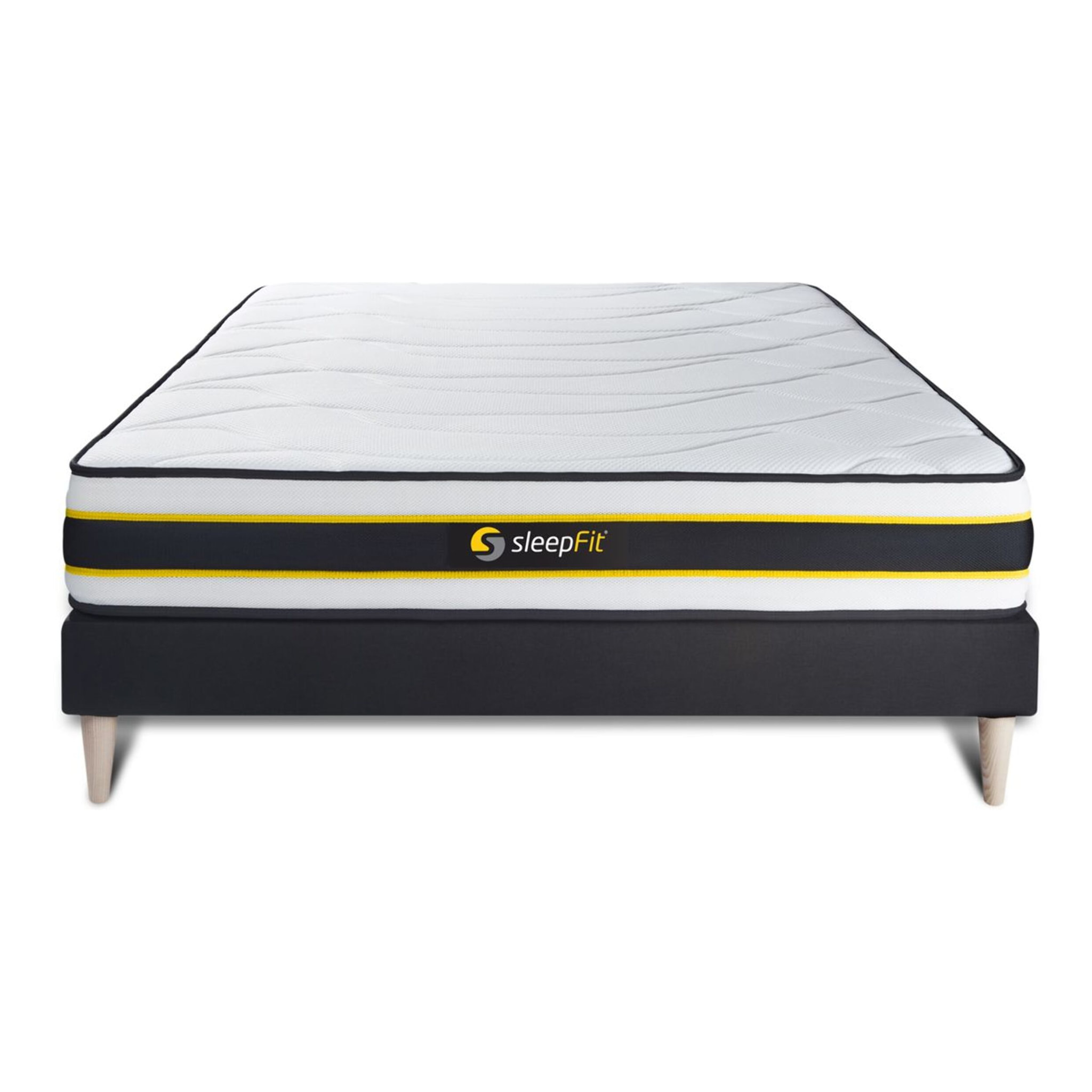 Ensemble - Matelas Hybride 22cm d'épaisseur - 3 zones de confort - Confort ferme - Sommier tapissier en kit - 2 places