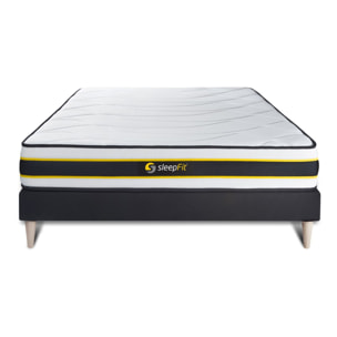Ensemble - Matelas Hybride 22cm d'épaisseur - 3 zones de confort - Confort ferme - Sommier tapissier en kit - 2 places