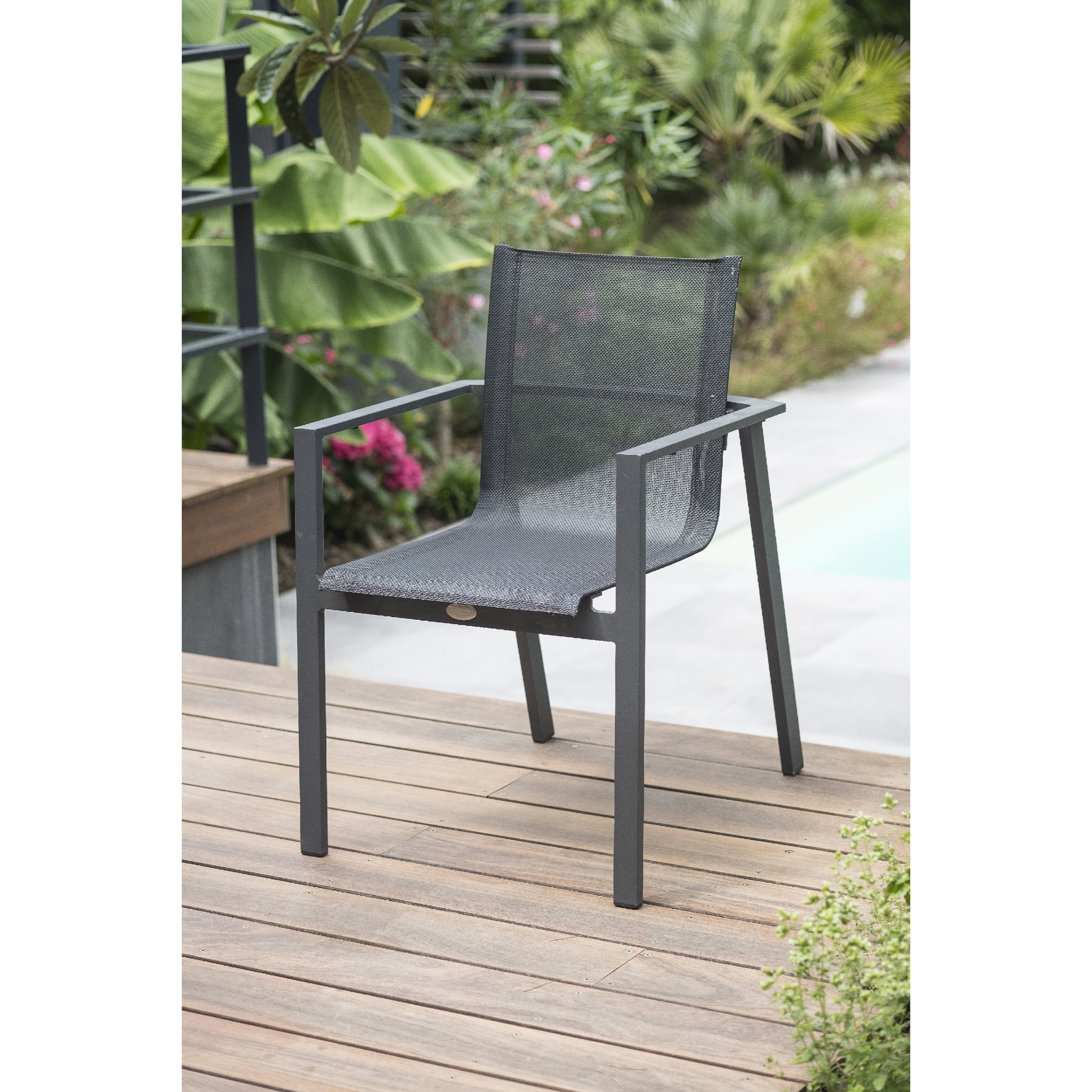 ALU-MIAMI - Fauteuil de jardin empilable en aluminium gris anthracite