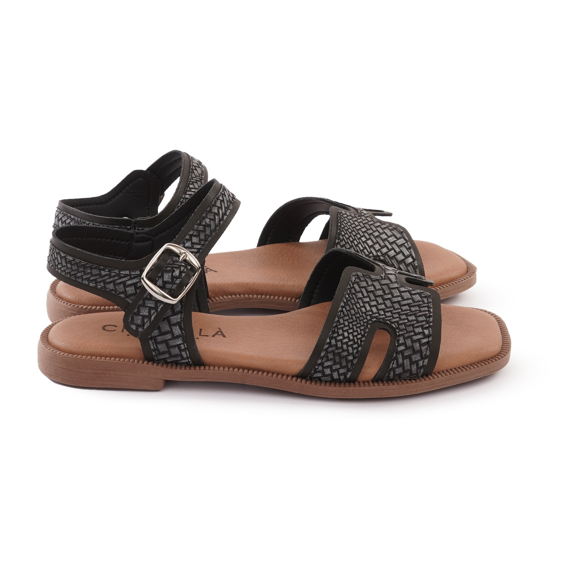 SANDALO H FLAT INTRECCIATO NERO