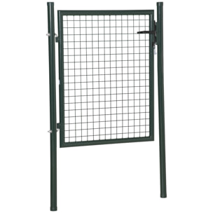 Puerta Verja de Jardín de Acero con Cerradura Manija y 3 Llaves Puerta de Valla Cerca para Exterior Patio Terraza 97x150 cm Verde