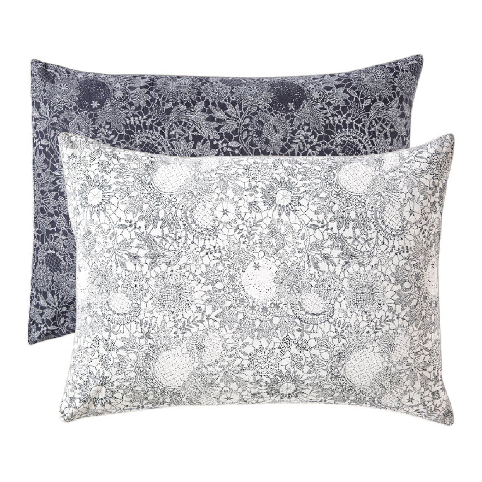 Taie d'oreiller percale de coton imprimé bleu Guipures marine