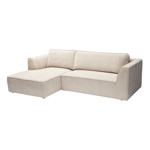 Canapé d'angle gauche design en tissu effet velours texturé beige 3 places GRAMMY