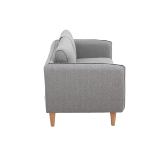 Canapé scandinave 2 places en tissu gris et bois clair KURT