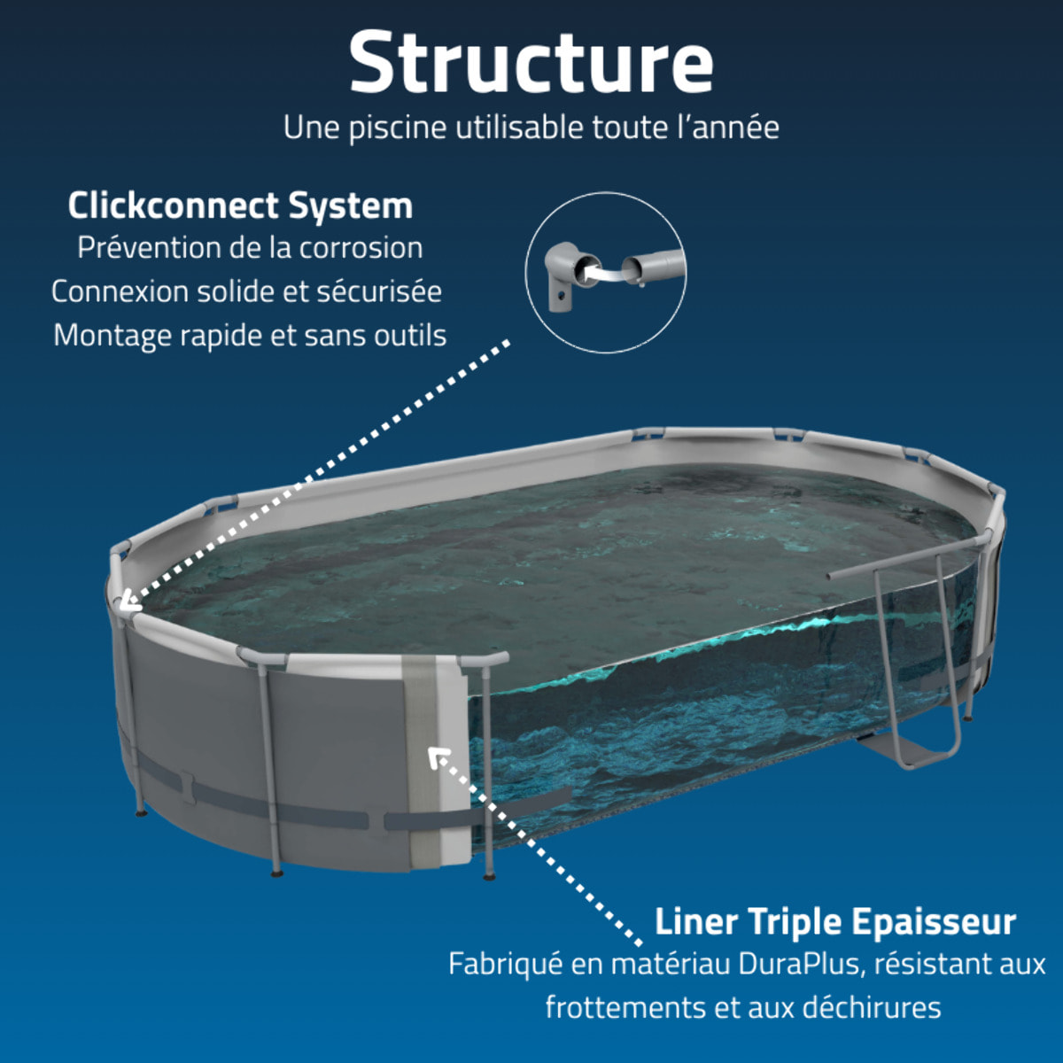 Bestway Piscine hors sol - Ovale - Power Steel Swim Vista - Décor pierres - 549 x 274 x 122 cm