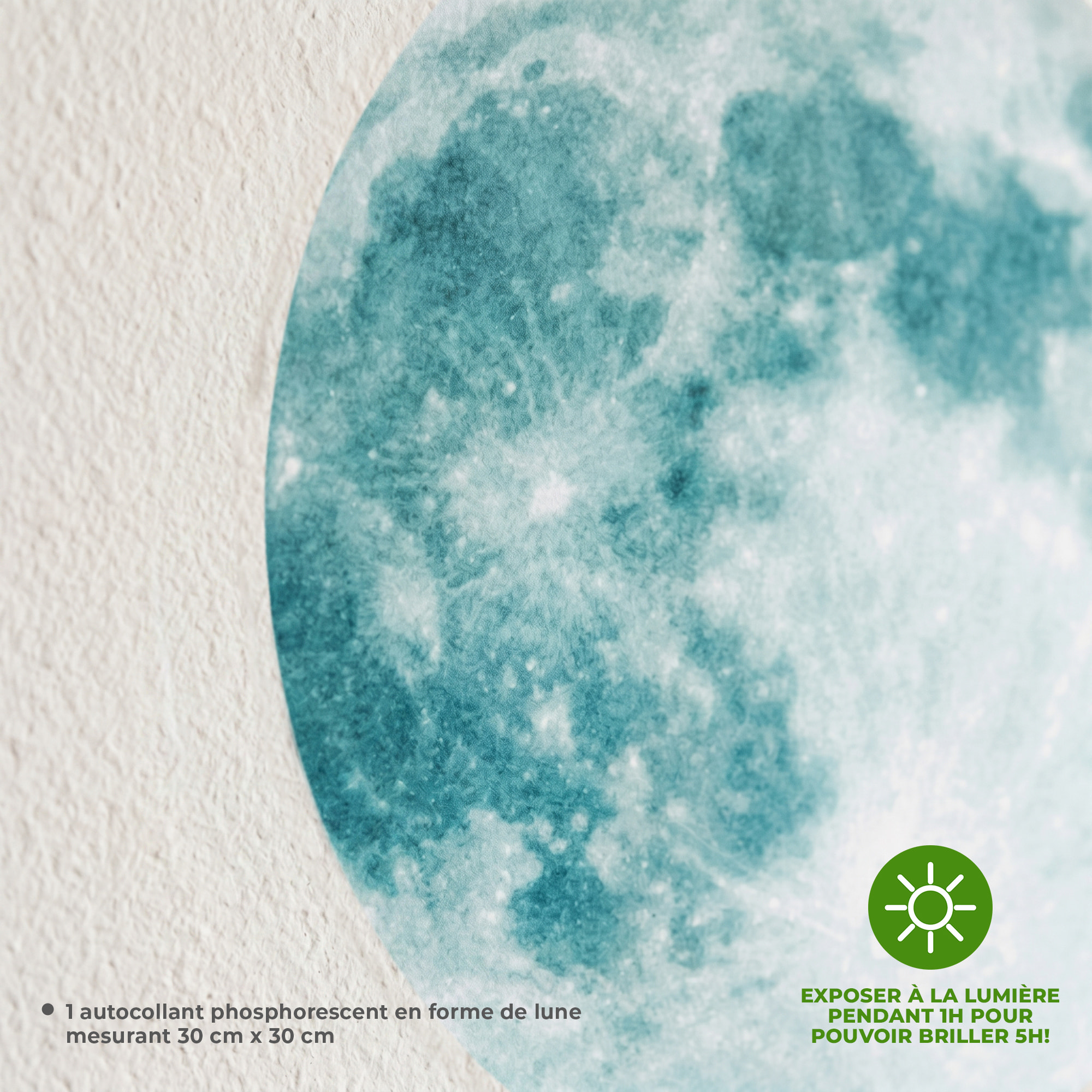 Stickers Muraux décoration adhésifs Lune phosphorescente 30cm