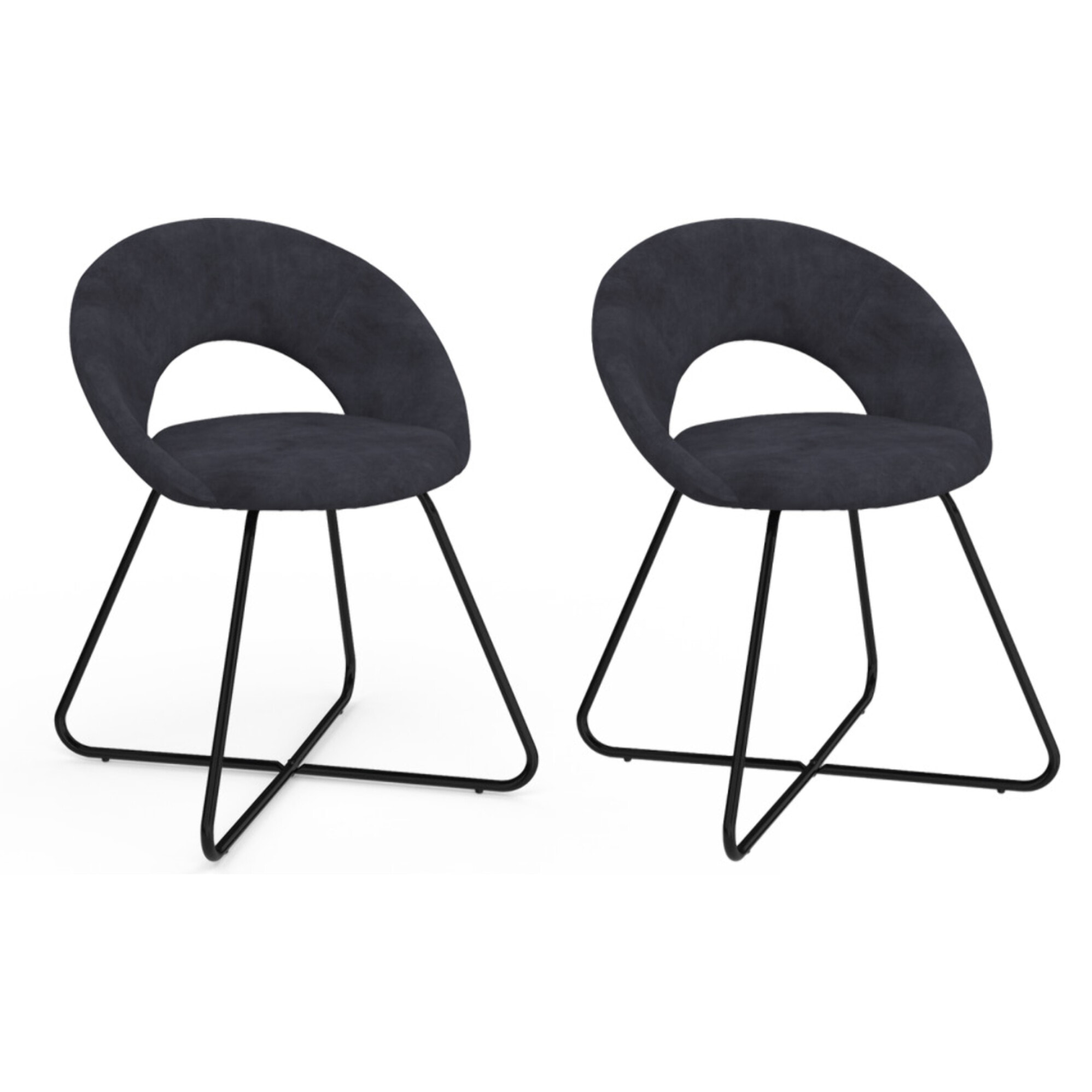 Chaises Malone velours gris foncé pieds noirs - lot de 2