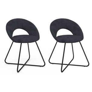 Chaises Malone velours gris foncé pieds noirs - lot de 2