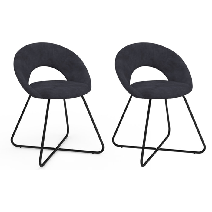 Chaises Malone velours gris foncé pieds noirs - lot de 2