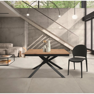 Tavolo VOLPAIA in legno, finitura rovere rustico e base in metallo verniciato antracite, allungabile 140x80 cm - 190x80 cm