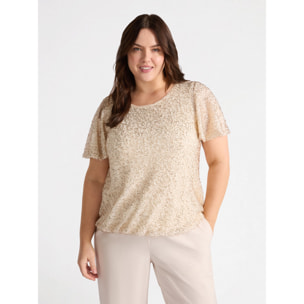 Fiorella Rubino - T-shirt in jersey ricamato - Oro