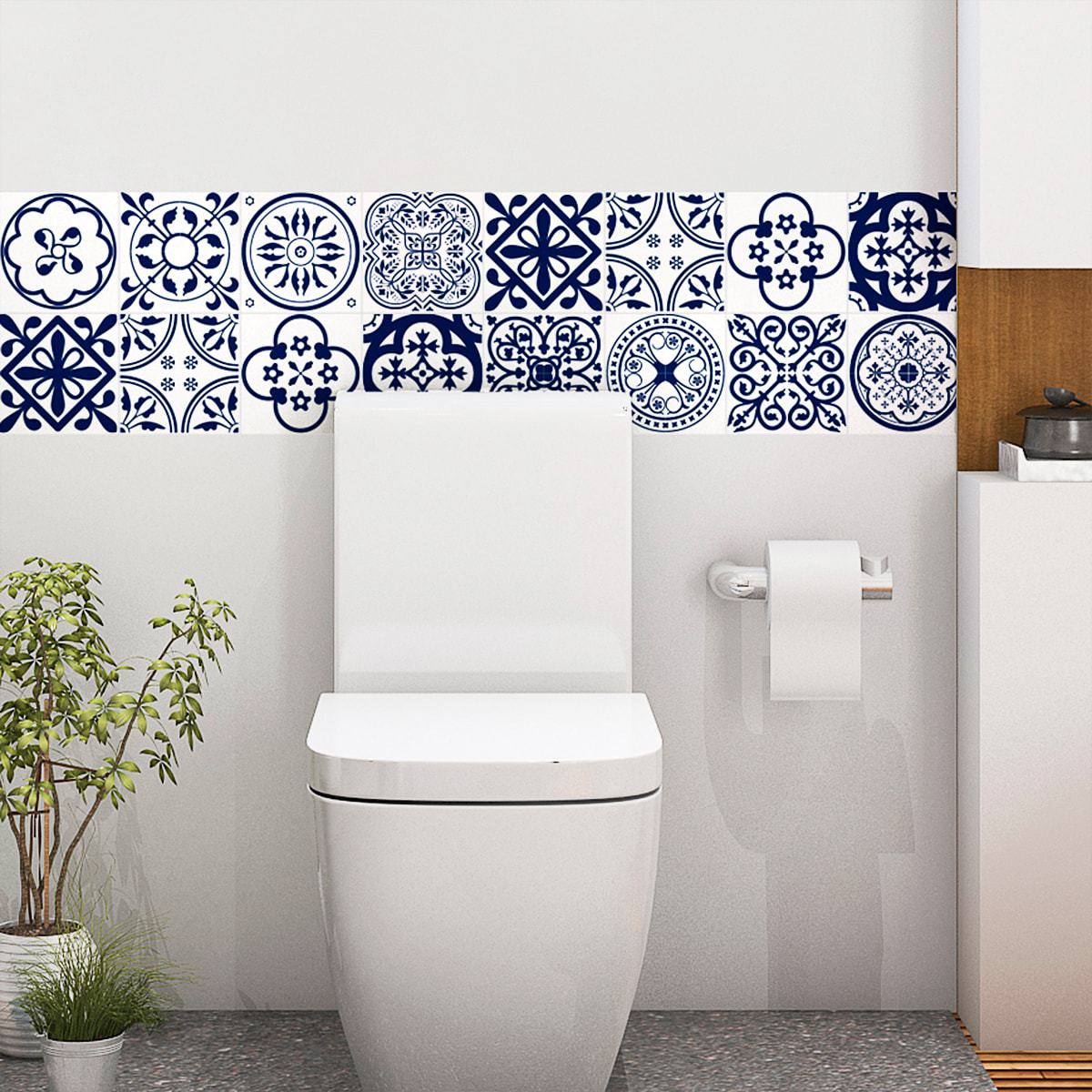 Stickers muraux - Sticker Mural Carrelage adhésif Cuisine Salle de Bain - 16 STICKERS CARRELAGES AZULEJOS ORNEMENTS FLORALES BLEU