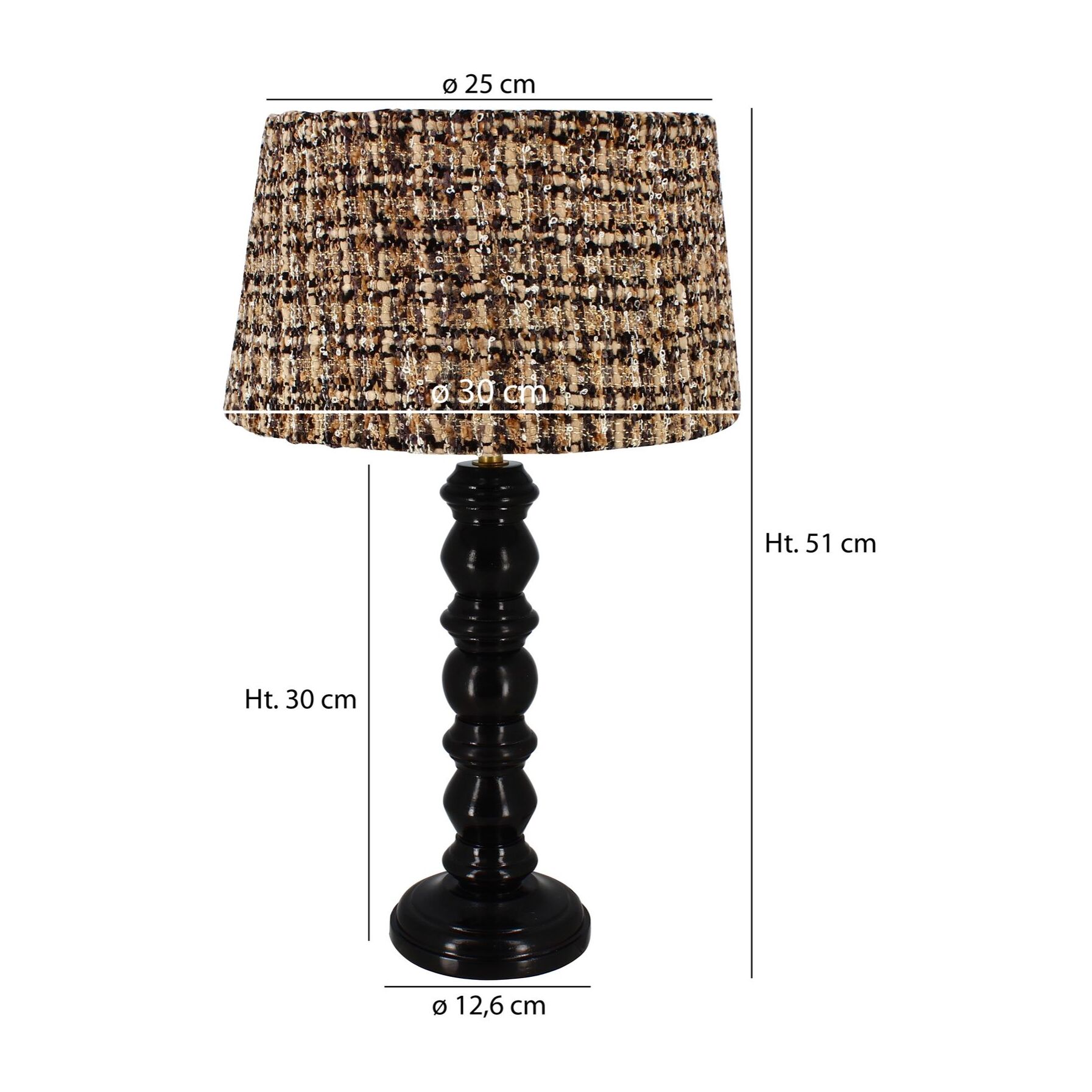 Lampe à poser en bois noir et abat jour en tissu h39cm ROMY