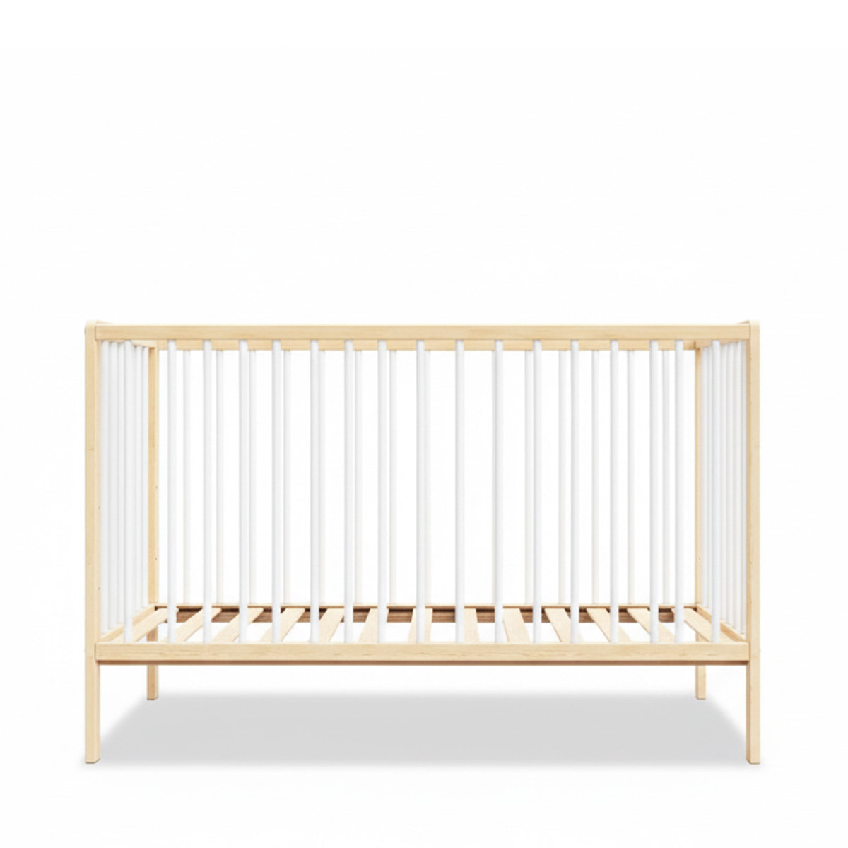 Lit Bébé Évolutif Mathis 60x120 cm, Couleur Bois Naturel & Blanc, Sommier Réglable 3 Hauteurs, Barreaux Amovibles, Lit Bébé Bois Massif