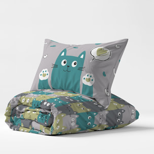 Parure copripiumino happycat verde 100% cotone