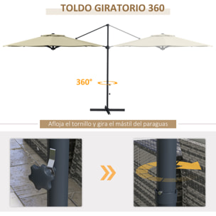 Sombrilla de Jardín Ø294x242 cm Parasol de Terraza con Altura Ajustable Poste Giratorio 360° Ángulo de Techo Ajustable y Ventilación Superior para Patio Piscina Crema