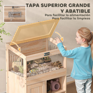 Jaula para Hámster con Espacio de Almacenaje Casa para Hámster con Paneles Acrílicos Visibles Estante Ajustable para Jerbo 60x40x82,5 cm Natural