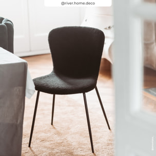 Lot de 2 chaises effet laine bouclette noire et pieds en métal - Koko