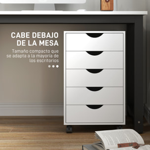 Cajonera Escritorio con Ruedas, Cajonera Oficina con 5 Cajones, Archivador Móvil, para Estudio, Salón, 40x40x67 cm, Blanco