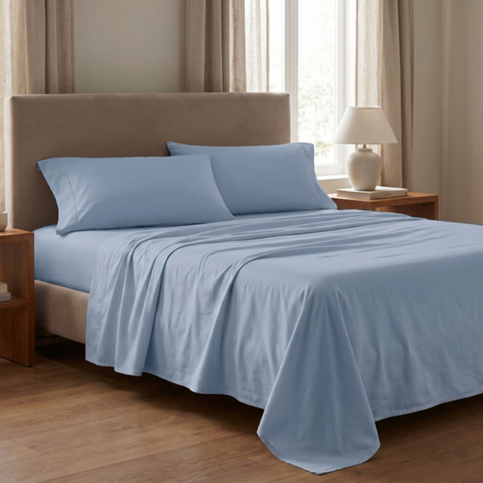 Completo lenzuola matrimoniale in raso di cotone 200 TC, set con lenzuolo sopra sotto con angoli e 2 federe con volani, morbido e traspirante, effetto seta elegante, stile hotel, resistente e facile da lavare, comfort per tutte le stagioni