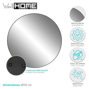 Well home - espejo redondo marco en metal ø110cm