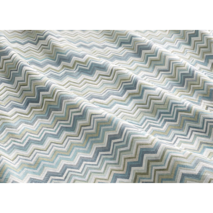 Completo Lenzuola 100% Cotone Made in Italy Fantasia Chevronne Disegno Baia Verde