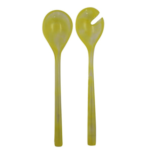 Couverts à salade en résine jaune