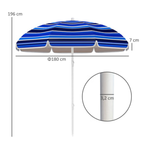 Sombrilla de Playa Grande Ø180 cm Sombrilla de Terraza Exterior Plegable con Ángulo Ajustable Protección UV50+ Impermeable Mástil de Ø32 mm Multicolor