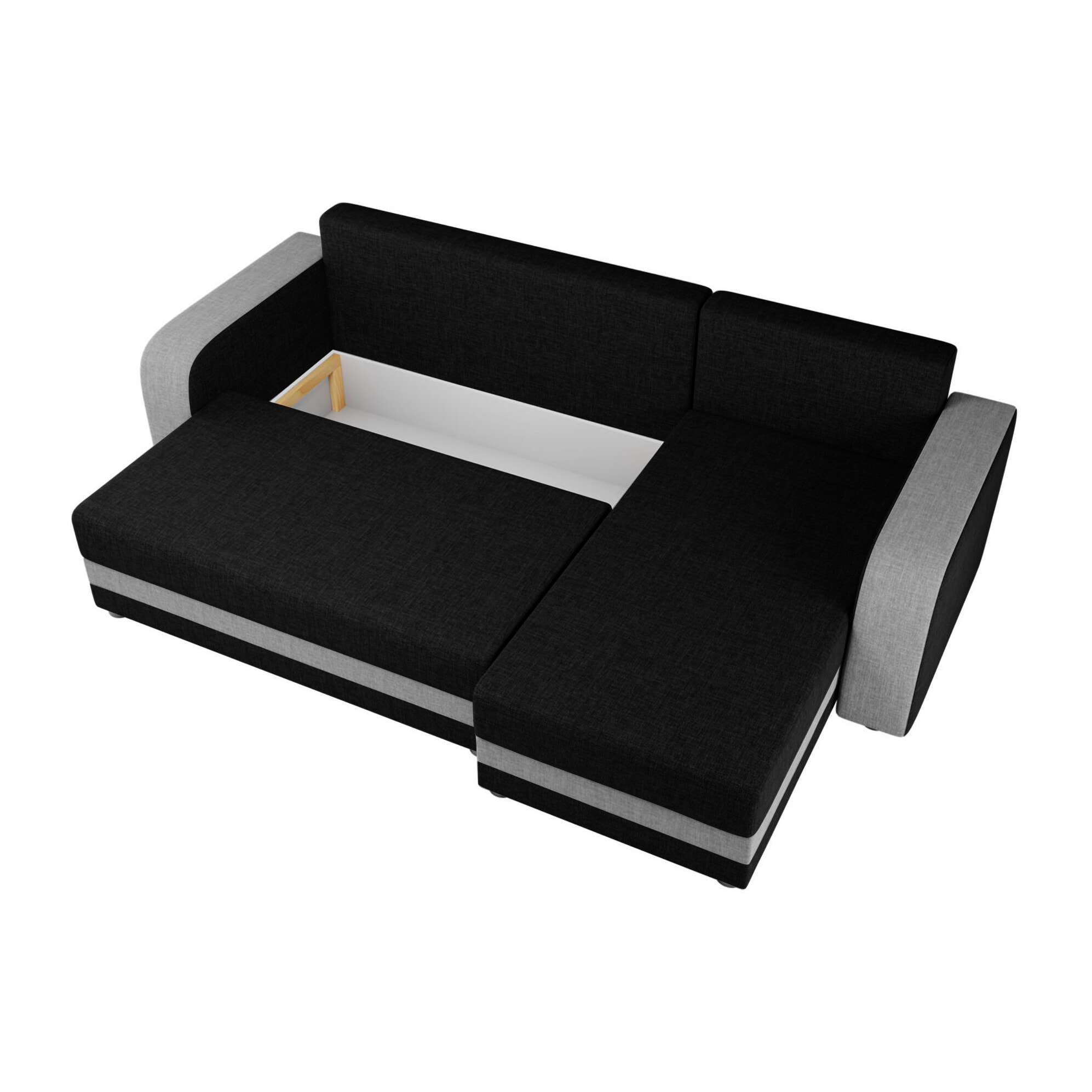 Harvey - Canapé d'angle réversible 4 places convertible avec coffre en tissu bicolore - Noir / Gris