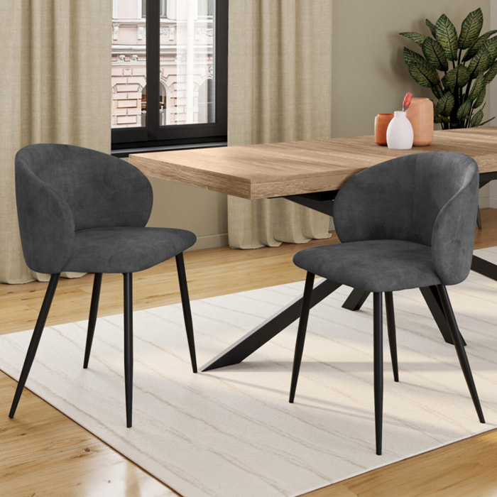 Chaises Léona velours et pieds métal - Gris