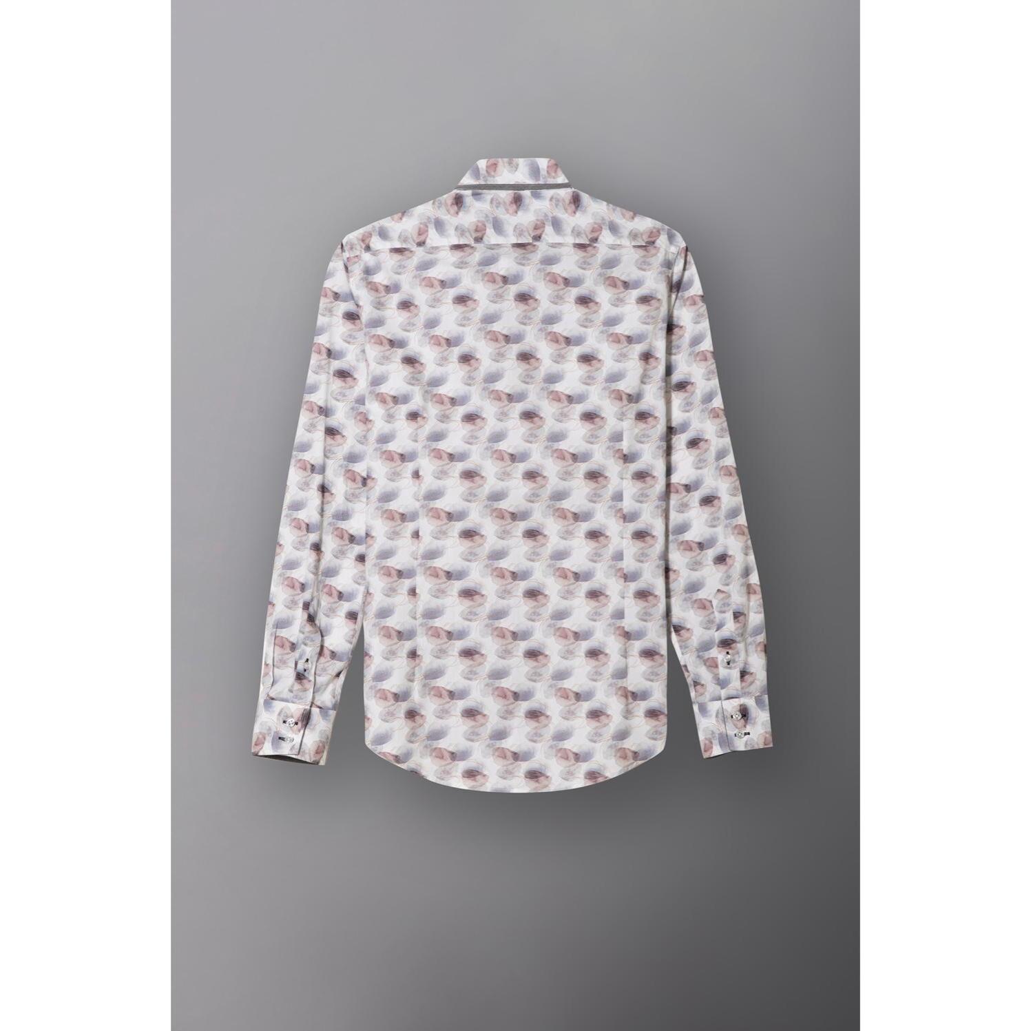 Camicia Uomo 2bottoni Button Down Doppio Collo Slim Popeline Stampato Bianco/Grigio Chiaro
