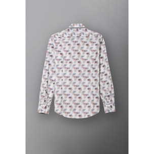 Camicia Uomo 2bottoni Button Down Doppio Collo Slim Popeline Stampato Bianco/Grigio Chiaro