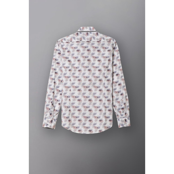 Camicia Uomo 2bottoni Button Down Doppio Collo Slim Popeline Stampato Bianco/Grigio Chiaro