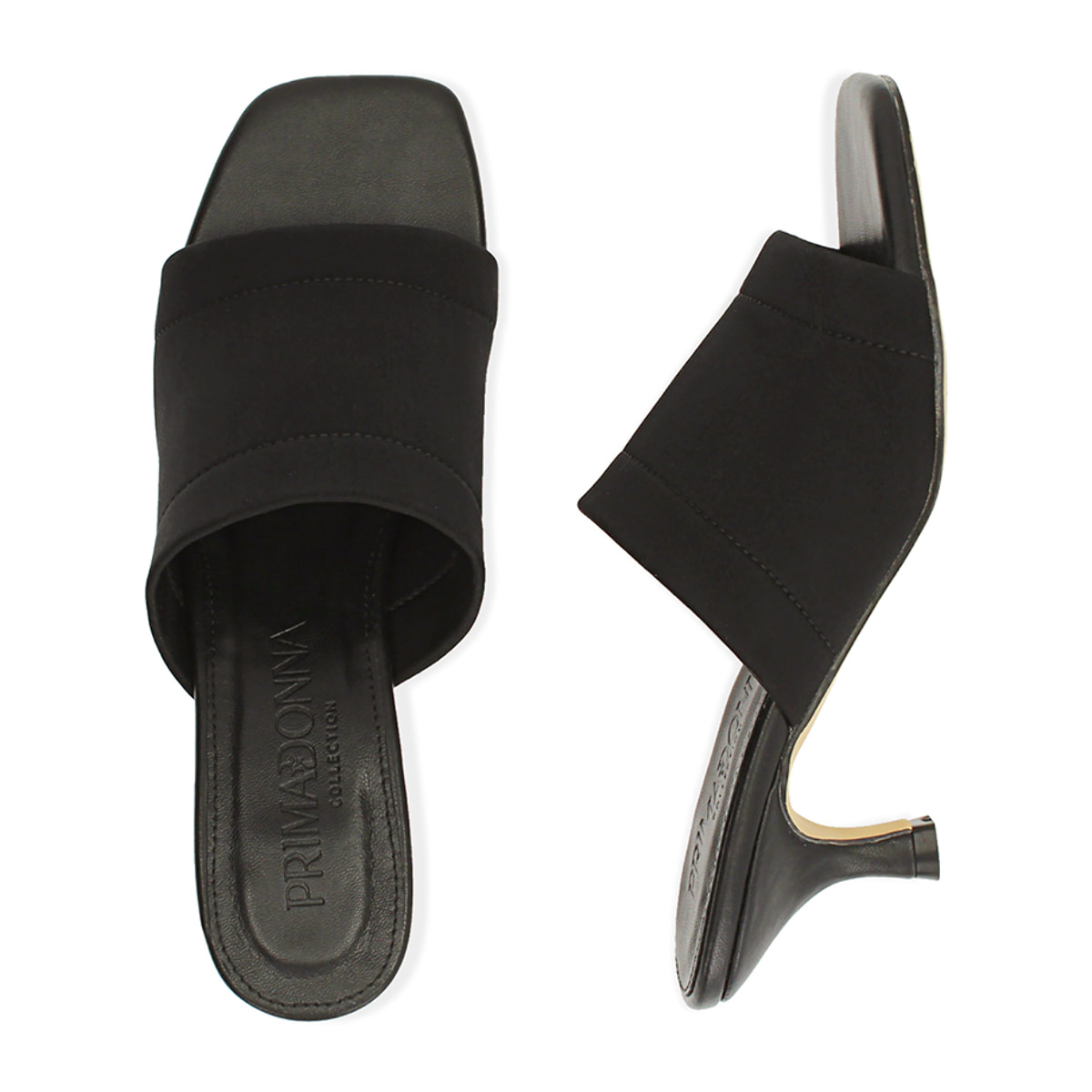 Mules nere in lycra, tacco 6,5 cm