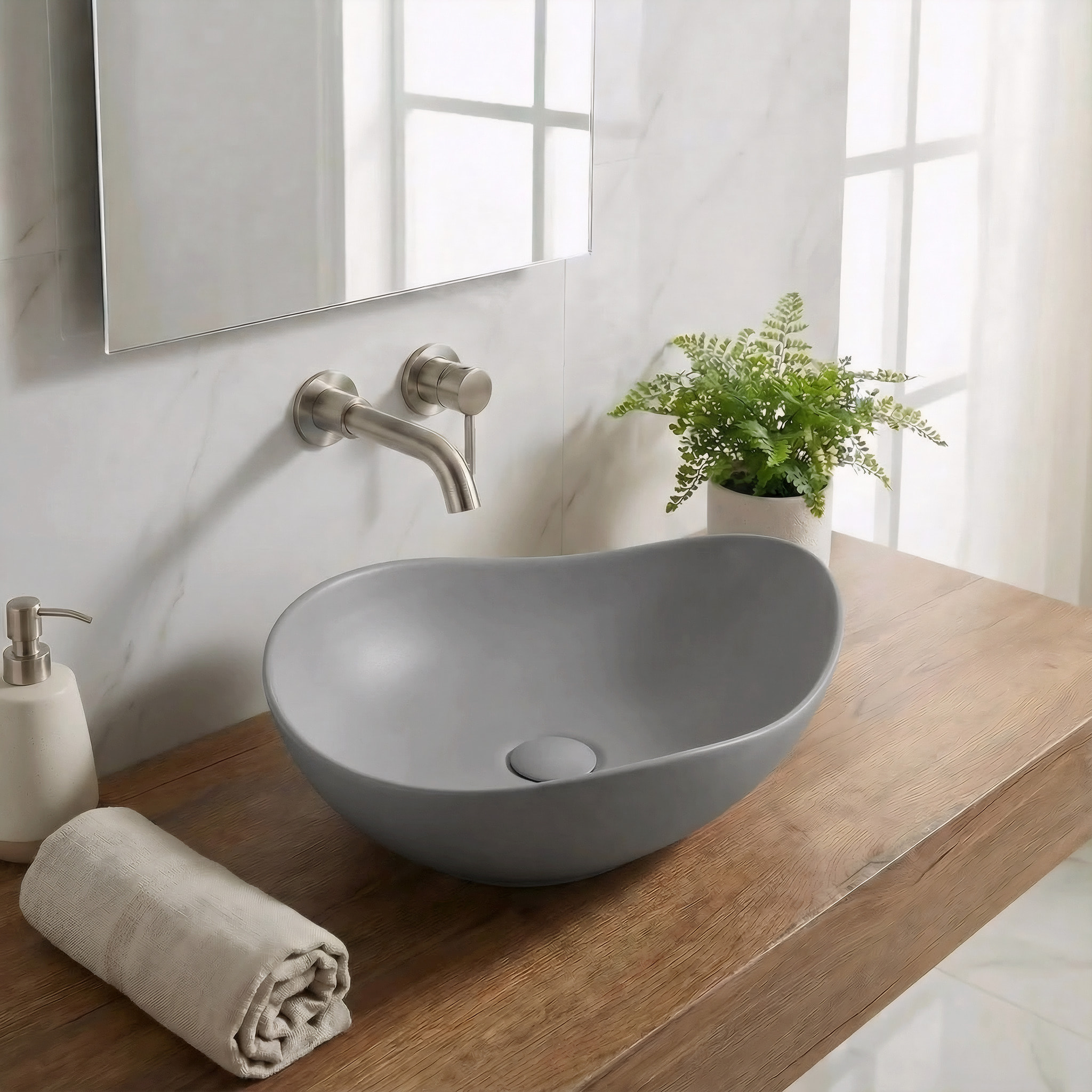 Vasque à poser design asymétrique 50,5 x 38 x 19 cm sans trop-plein gris mat PixL (CEPX5038GRM)