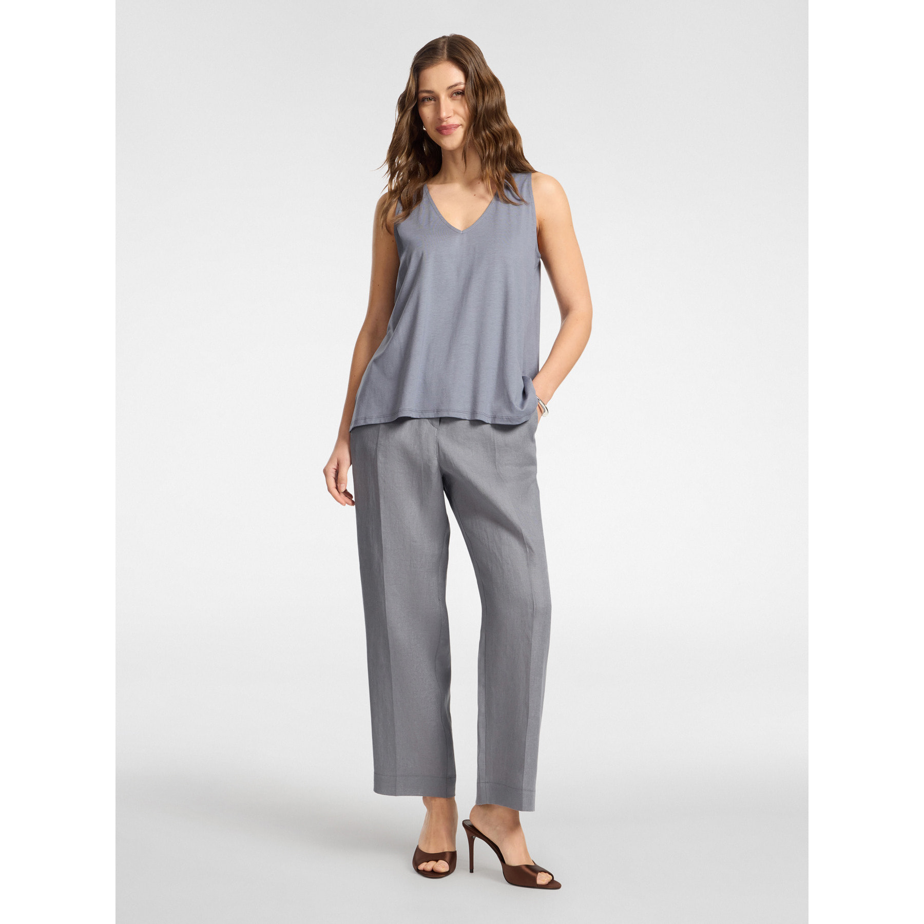 Elena Mirò - Top misto lyocell con scollo a V - Grigio