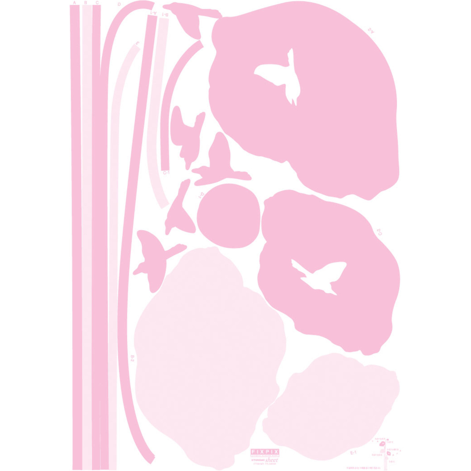Stickers Muraux décoration adhésifs fleurs tulipes roses et oiseaux