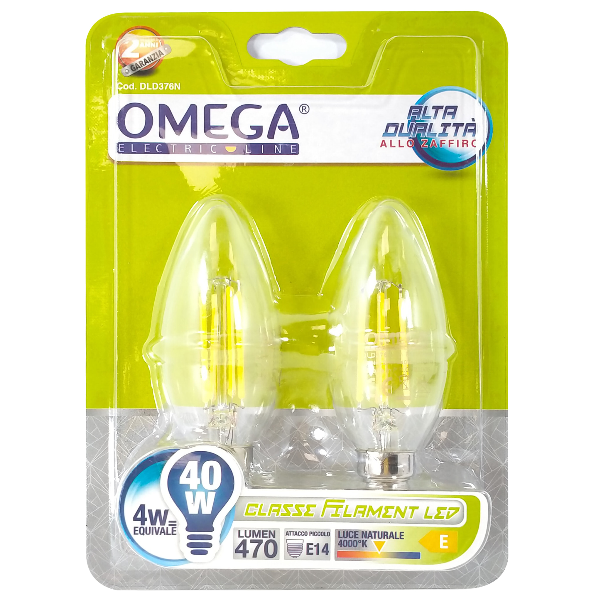 OMEGA Set 6 pezzi filament led candela c35 4w 470lm 4000k e14