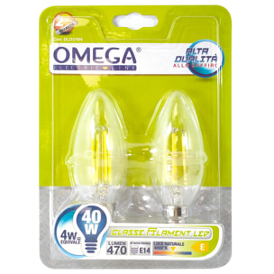 OMEGA Set 6 pezzi filament led candela c35 4w 470lm 4000k e14