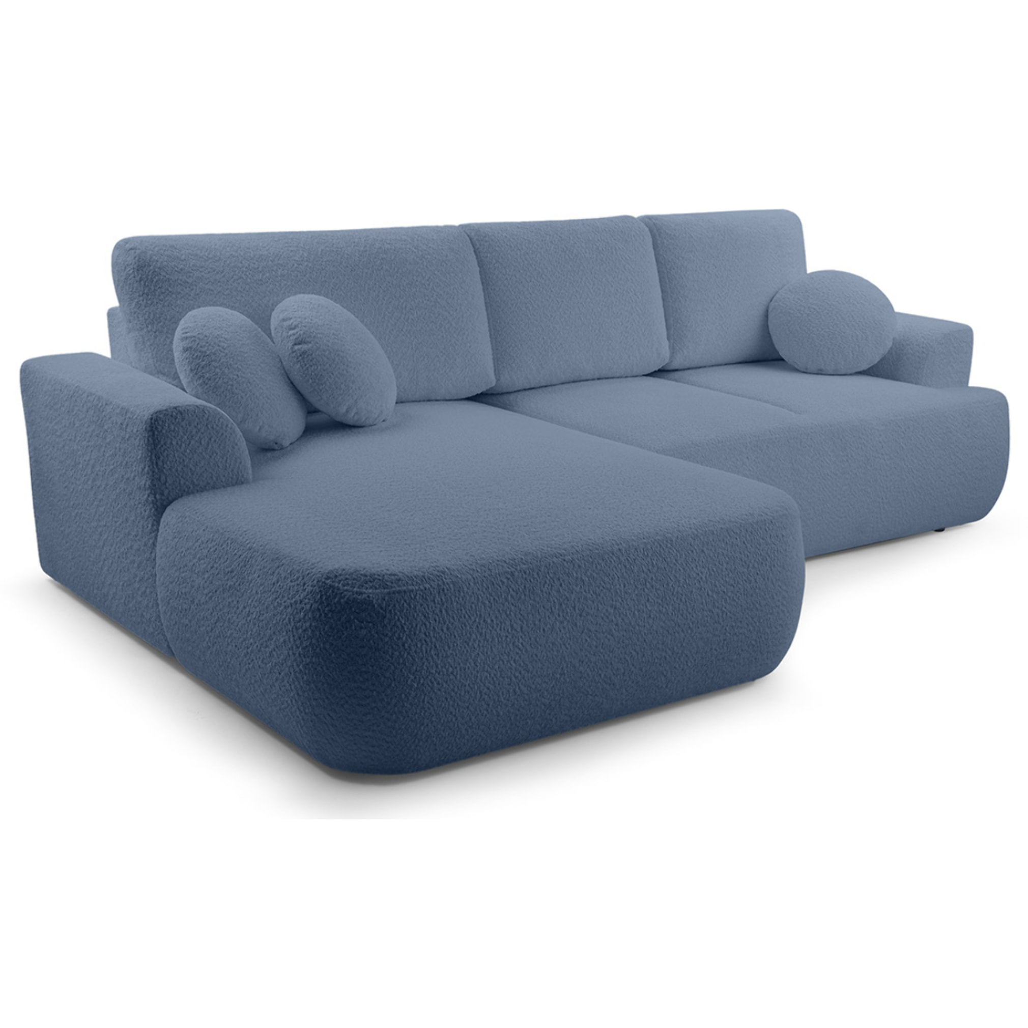 Candela - canapé d'angle gauche 4 places - convertible avec coffre - en tissu bouclette - Bleu