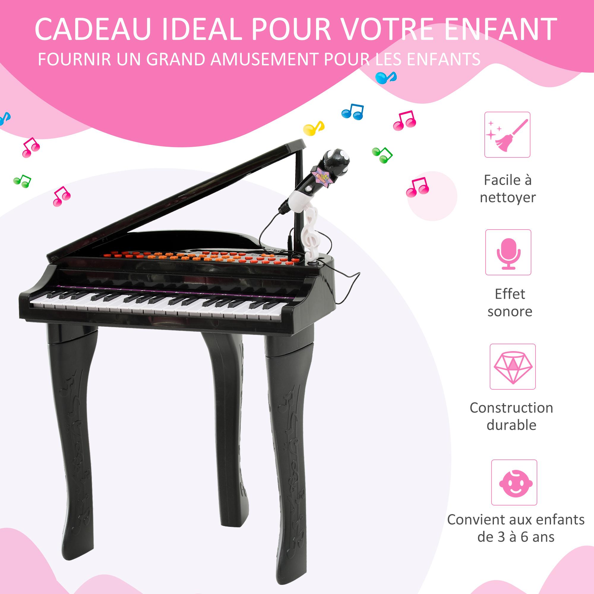 Piano à queue électronique 37 touches multifonctions avec micro haut parleur noir