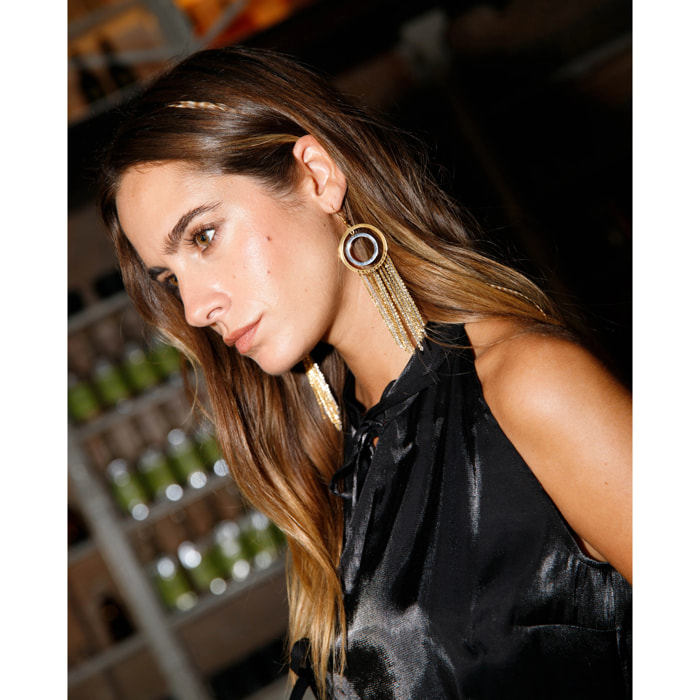 Pendientes colgantes de acero con cadenas doradas y plateadas