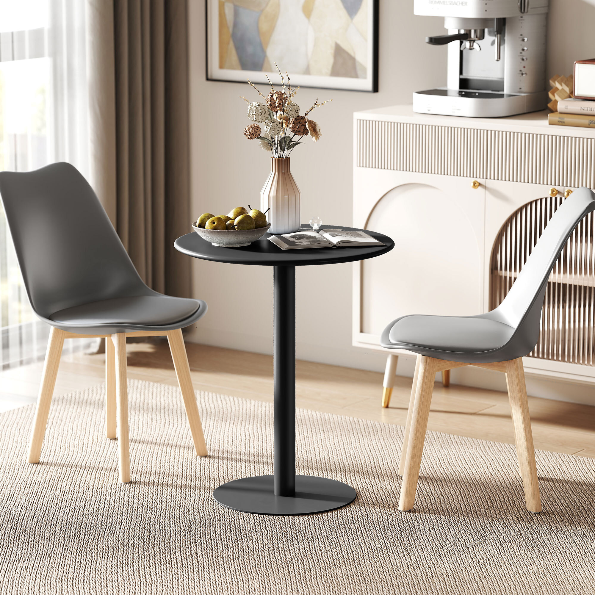 Mesa de Comedor Redonda para 2 Personas Mesa de Cocina de Acero para Interior y Exterior Ø60x72 cm Negro